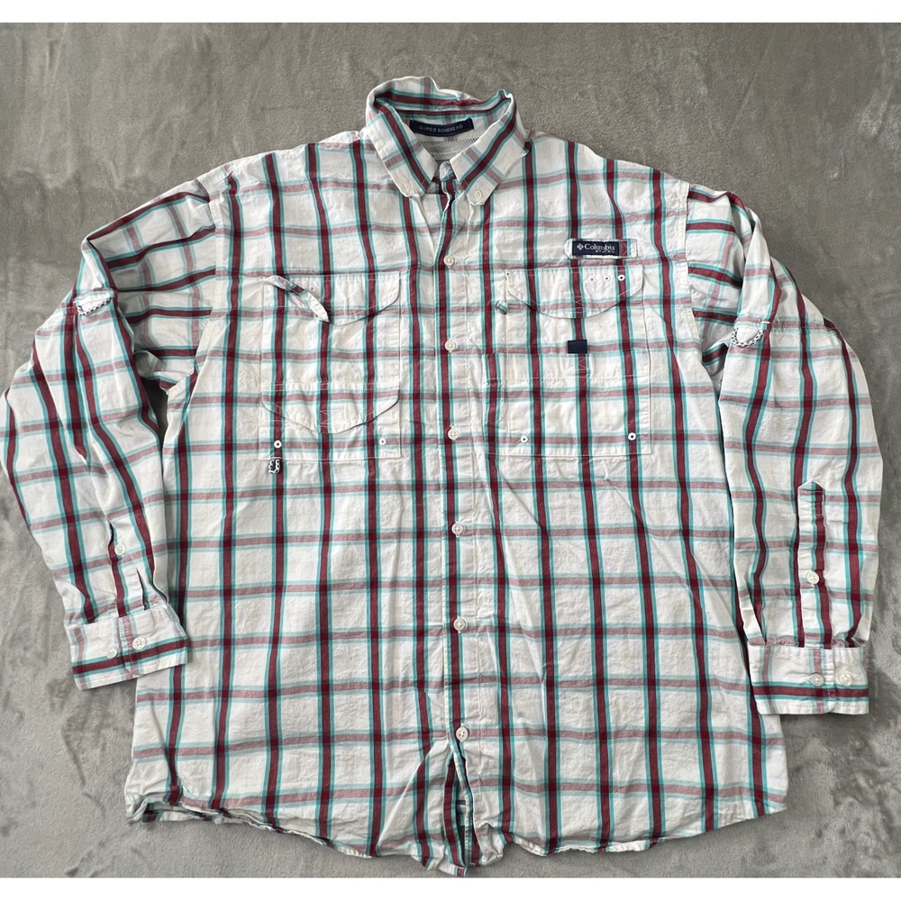 Columbia Fishing Shirt Mens Medium Multicolor Plaid Super Bonehead PFG FM7269